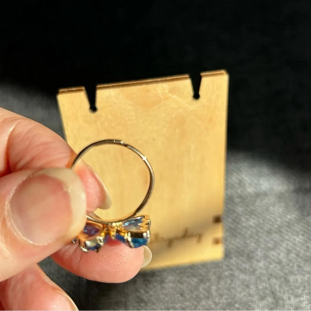 Pretty BLUE Butterfly Gemstone Fashion Ring, Gold, Adjustable